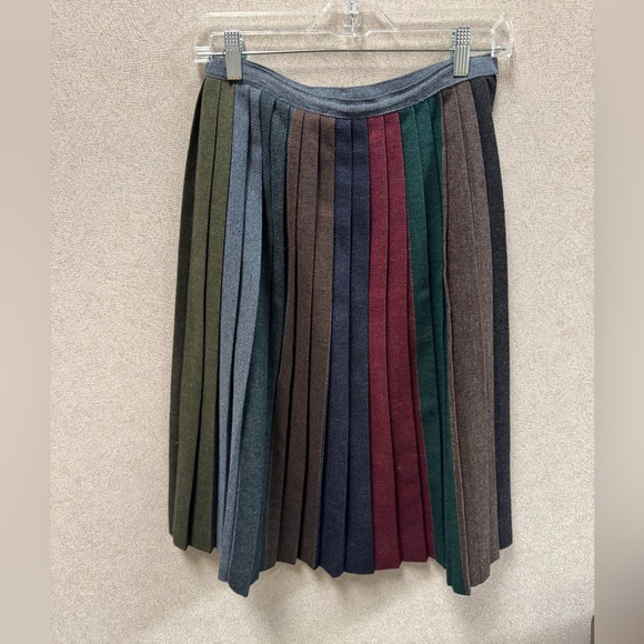 Vintage Multi Color Wool Pleated Midi Skirt - Picture 2 of 7